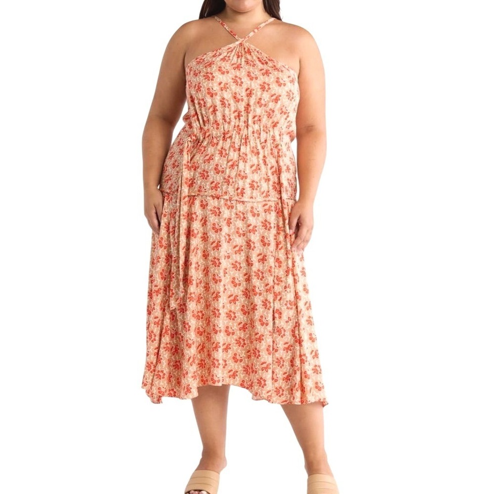 NWT Joie Sloane Floral Midi Halter Dress‎ Plus Size 1X Red Multi Boho Western
